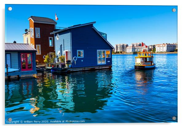 Water Taxi Blue Houseboats Victoria Canada Acrylic by William Perry