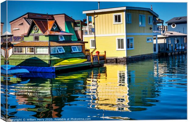 Yellow Brown Houseboats Victoria Canada Canvas Print by William Perry