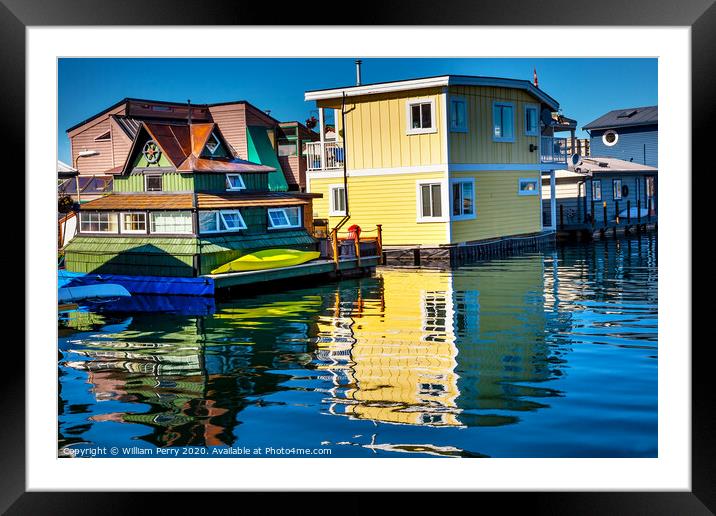 Yellow Brown Houseboats Victoria Canada Framed Mounted Print by William Perry
