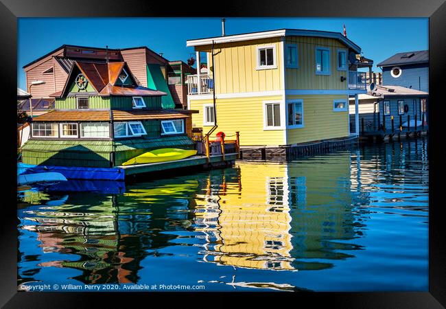 Yellow Brown Houseboats Victoria Canada Framed Print by William Perry