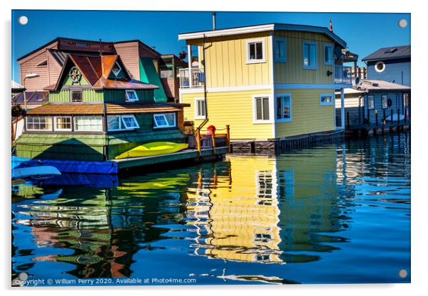 Yellow Brown Houseboats Victoria Canada Acrylic by William Perry