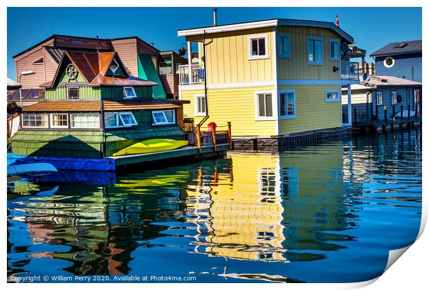 Yellow Brown Houseboats Victoria Canada Print by William Perry