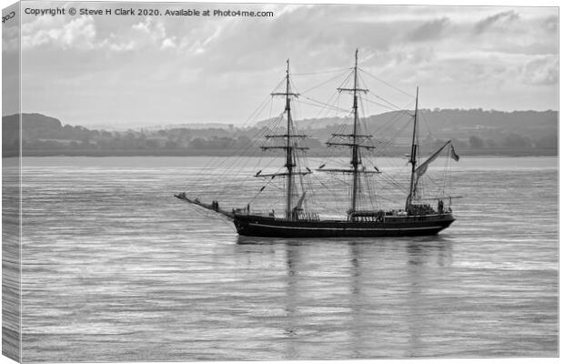 Tall Ship - Kaskelot - Black and White Canvas Print by Steve H Clark