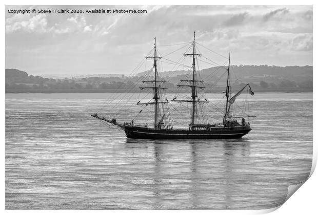 Tall Ship - Kaskelot - Black and White Print by Steve H Clark