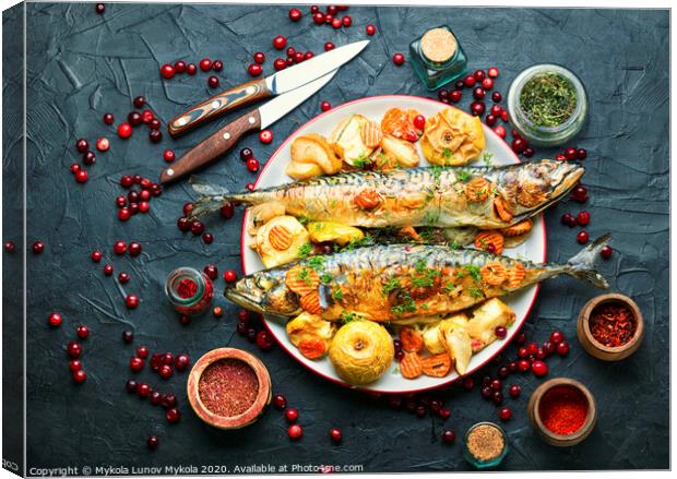 Appetizing baked mackerel Canvas Print by Mykola Lunov Mykola
