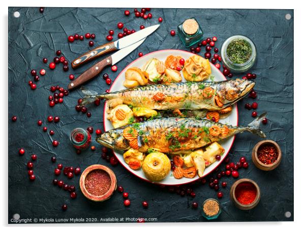 Appetizing baked mackerel Acrylic by Mykola Lunov Mykola