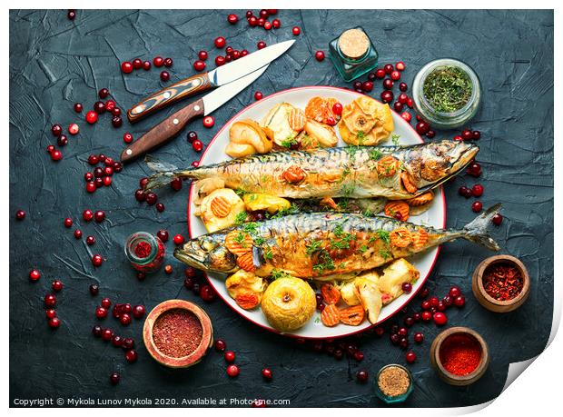 Appetizing baked mackerel Print by Mykola Lunov Mykola