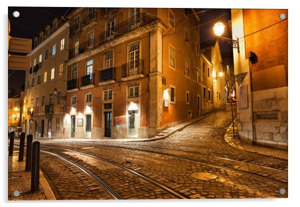 Lisbon Streets at Night in Portugal Acrylic by Artur Bogacki