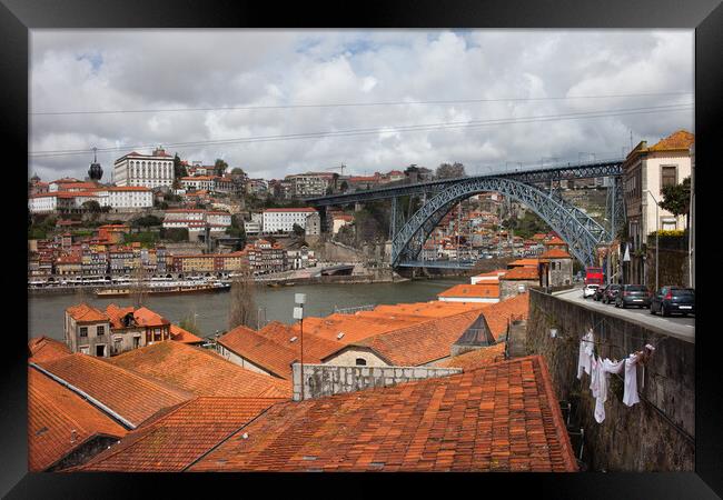 Porto and Gaia Cityscape in Portugal Framed Print by Artur Bogacki
