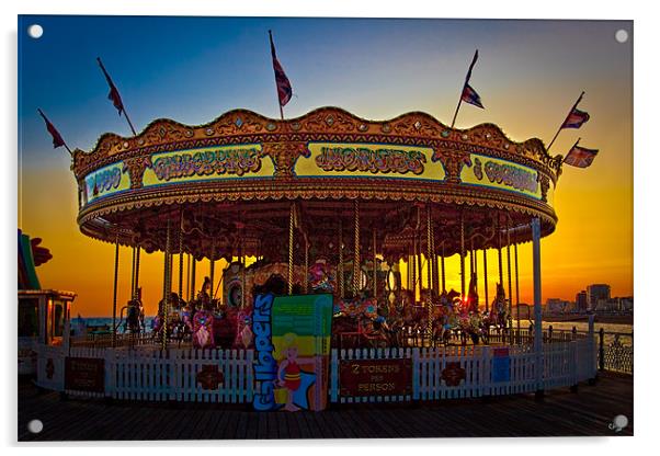 Brighton Carousel At Sunset Acrylic by Chris Lord
