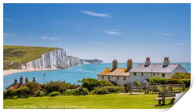 The Seven Sisters and Coastguard Cottages. Print by Bill Allsopp