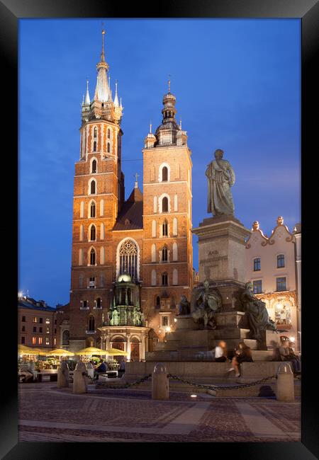 St Mary Basilica and Adam Mickiewicz Monument in Krakow Framed Print by Artur Bogacki