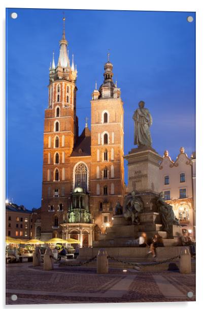 St Mary Basilica and Adam Mickiewicz Monument in Krakow Acrylic by Artur Bogacki