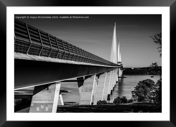 Low-level view of Queensferry Crossing mono Framed Mounted Print by Angus McComiskey