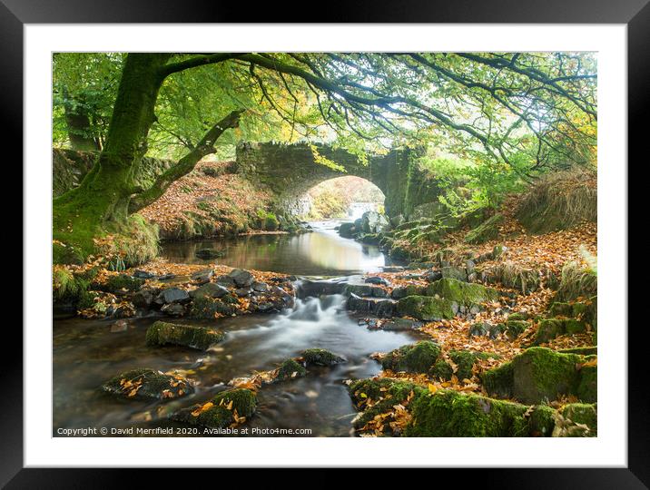 Robbers Bridge at the Lorna Doone Valley (Exmoor) during autumn Framed Mounted Print by David Merrifield