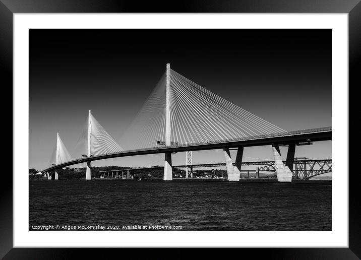 Queensferry Crossing mono Framed Mounted Print by Angus McComiskey