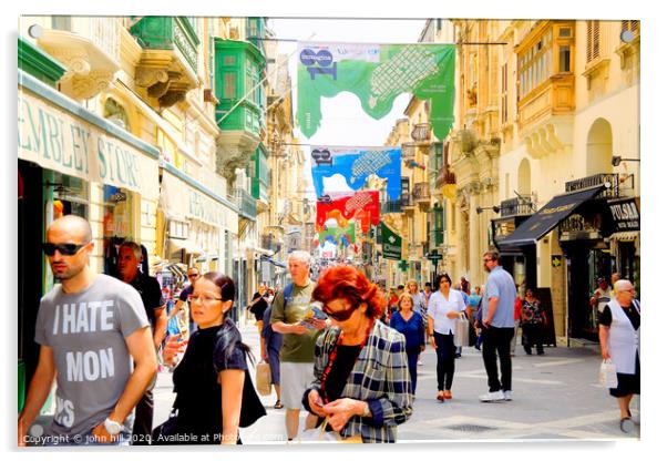 Republic street in Valletta at Malta. Acrylic by john hill