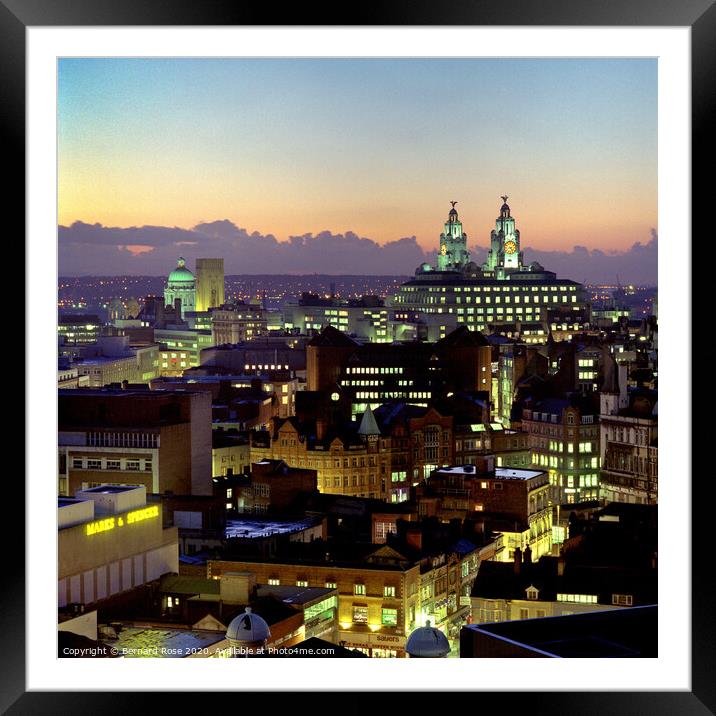 Liverpool Cityscape dusk skyline 1988 Framed Mounted Print by Bernard Rose Photography