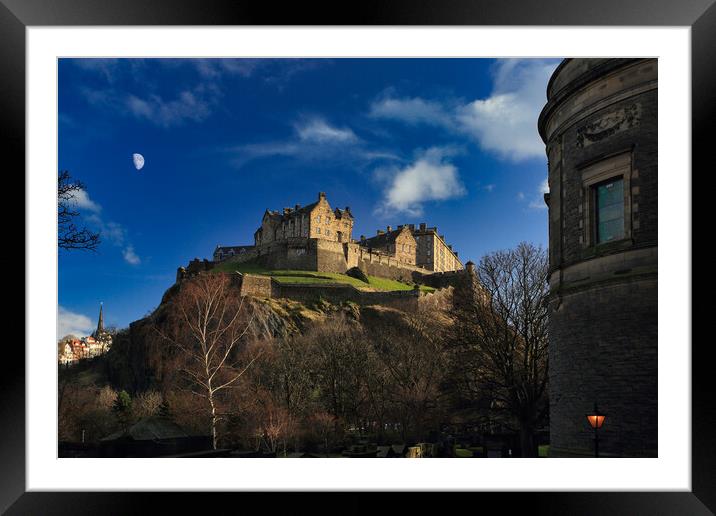 Half moon over Edinburgh Castle Framed Mounted Print by Philip Hawkins