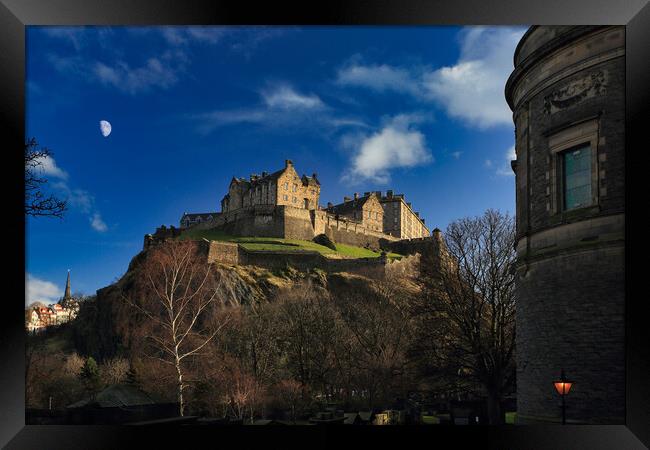 Half moon over Edinburgh Castle Framed Print by Philip Hawkins