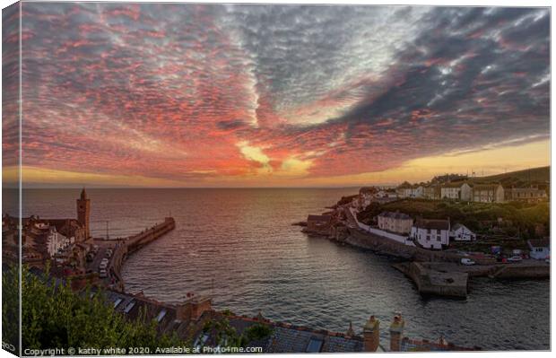 Porthleven Cornwall Sunset, with clock tower,Sunse Canvas Print by kathy white