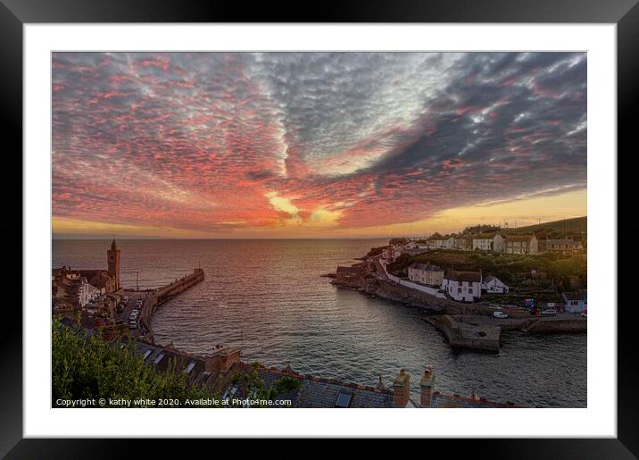 Porthleven Cornwall Sunset, with clock tower,Sunse Framed Mounted Print by kathy white