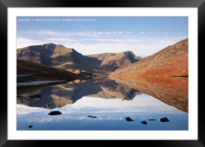 Llyn Ogwen Lake Reflections Snowdonia Framed Mounted Print by Pearl Bucknall