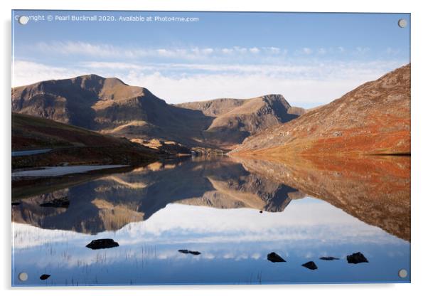 Llyn Ogwen Lake Reflections Snowdonia Acrylic by Pearl Bucknall