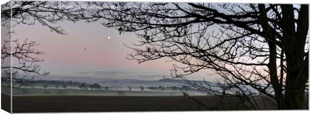Misty Landscape with Hang Glider and Moon_Panorama 1 Canvas Print by Philip Brown