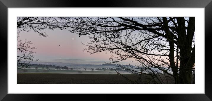Misty Landscape with Hang Glider and Moon_Panorama 1 Framed Mounted Print by Philip Brown