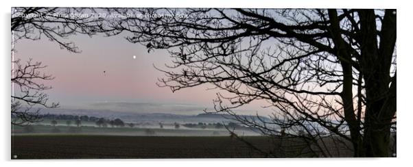 Misty Landscape with Hang Glider and Moon_Panorama 1 Acrylic by Philip Brown