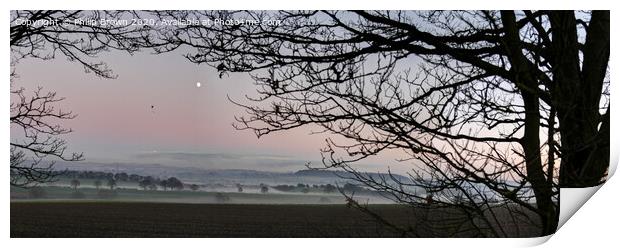 Misty Landscape with Hang Glider and Moon_Panorama 1 Print by Philip Brown