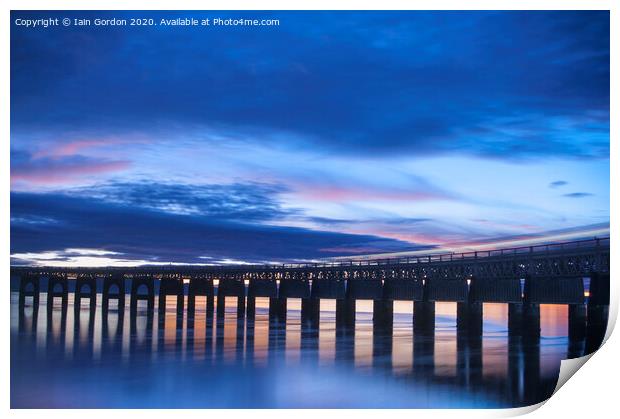 Tay Rail Bridge Sunset  Reflections Dundee Scotlan Print by Iain Gordon