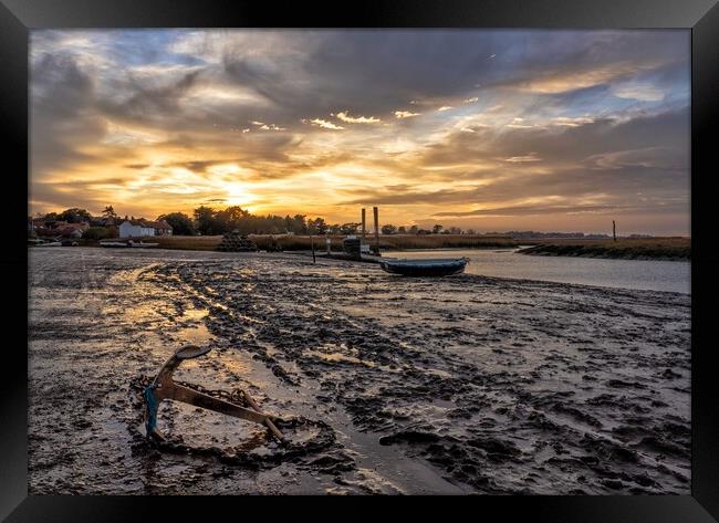 Sunset at low tide - Brancaster Staithe  Framed Print by Gary Pearson