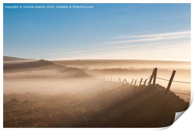 Mist drifting over a moorland wall Print by Andrew Kearton
