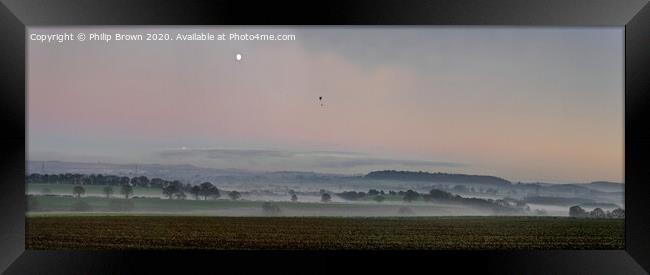 Misty Landscape with Hang Glider and Moon_Panorama Framed Print by Philip Brown