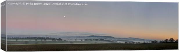 Misty Landscape with Moon, Panorama 3 Canvas Print by Philip Brown