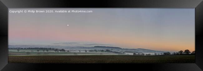 Misty Landscape with Moon, Panorama 3 Framed Print by Philip Brown