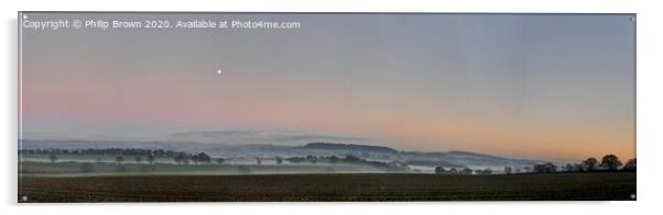 Misty Landscape with Moon, Panorama 3 Acrylic by Philip Brown
