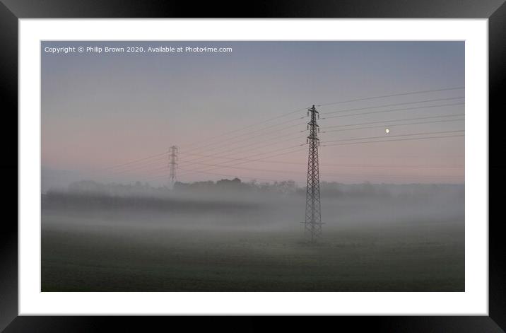 Misty Pylons with Moon_Panorama 4 Framed Mounted Print by Philip Brown