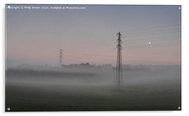 Misty Pylons with Moon_Panorama 4 Acrylic by Philip Brown