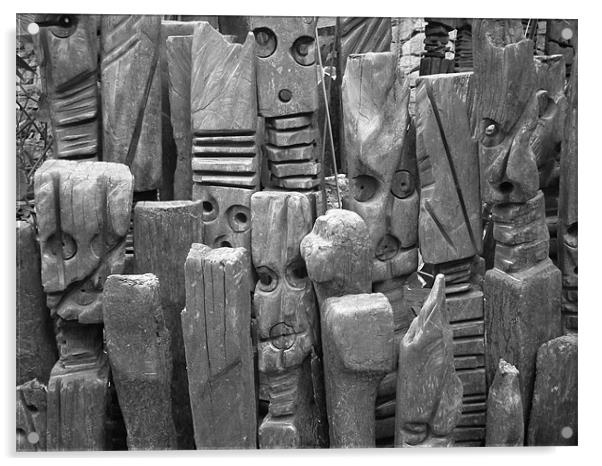 Carved wood statues Acrylic by Elizabeth Twigg