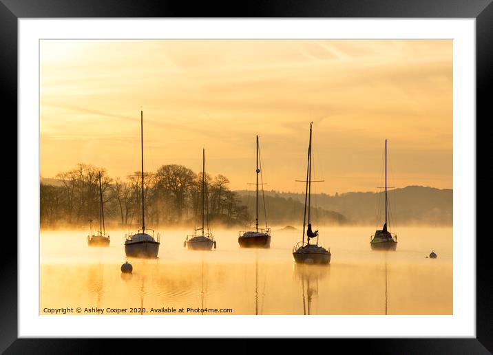 Mist yacht Framed Mounted Print by Ashley Cooper