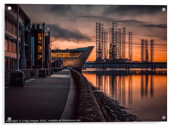 V&A & Rigs on the Dundee Riverside Acrylic by Craig Doogan