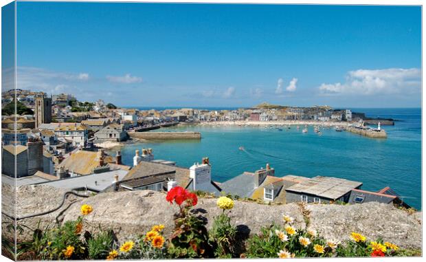 View over the harbour at St. Ives, Cornwall, UK Canvas Print by Peter Bolton