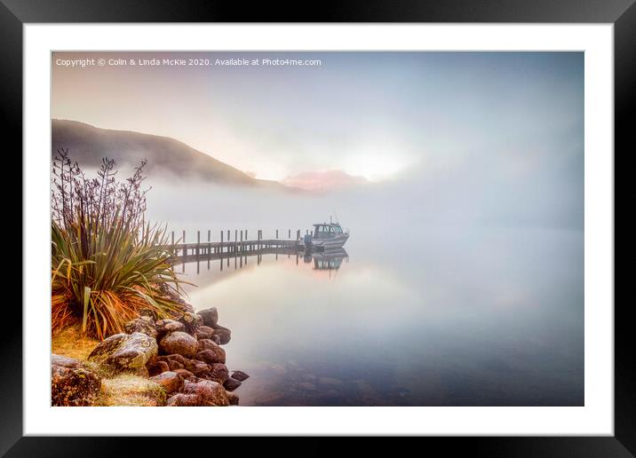 Misty Winter Morning, Lake Rotoroa, New Zealand Framed Mounted Print by Colin & Linda McKie