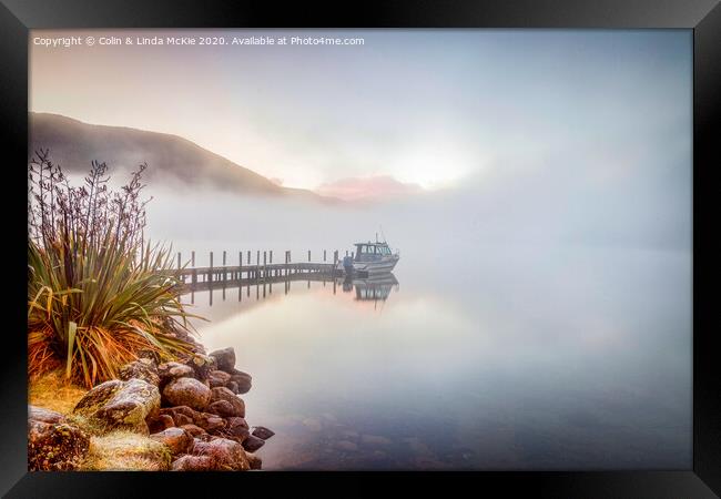 Misty Winter Morning, Lake Rotoroa, New Zealand Framed Print by Colin & Linda McKie