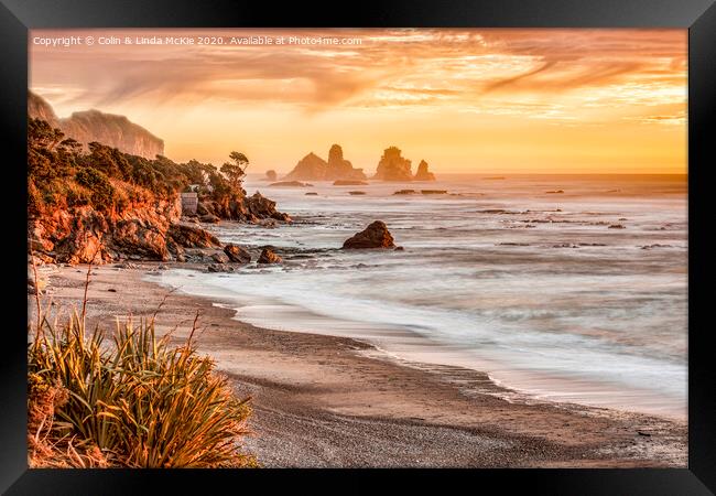 Motukiekie Rocks, West Coast, New Zealand Framed Print by Colin & Linda McKie