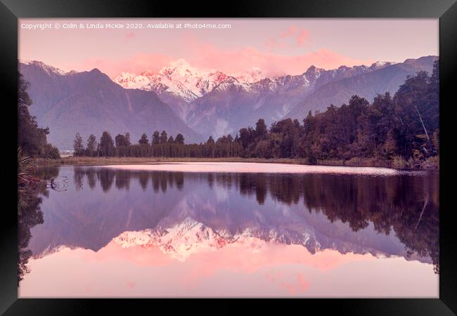 New Zealand Alps from Lake Matheson Framed Print by Colin & Linda McKie