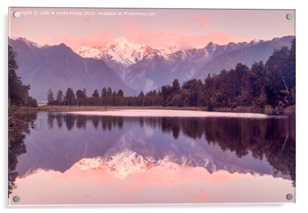 New Zealand Alps from Lake Matheson Acrylic by Colin & Linda McKie